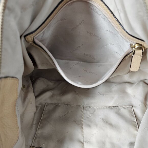 Calvin Klein Leather Beige Carryall Organizing Tote Shoulder Bag - Picture 7 of 14